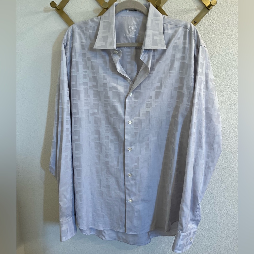 Bugatchi Uomo Shaped Fit Geometric Pattern Silver… - image 2